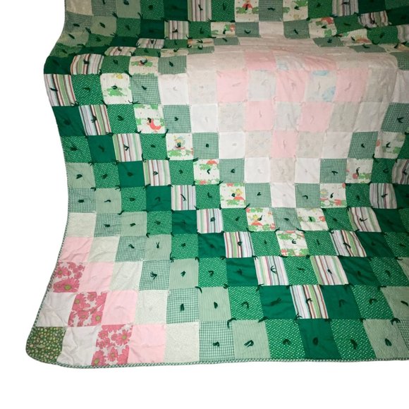 Vintage Handmade Hand Crafted Granny Square Quilt Little Bo Peep Lambs 91X83 - Picture 4 of 10